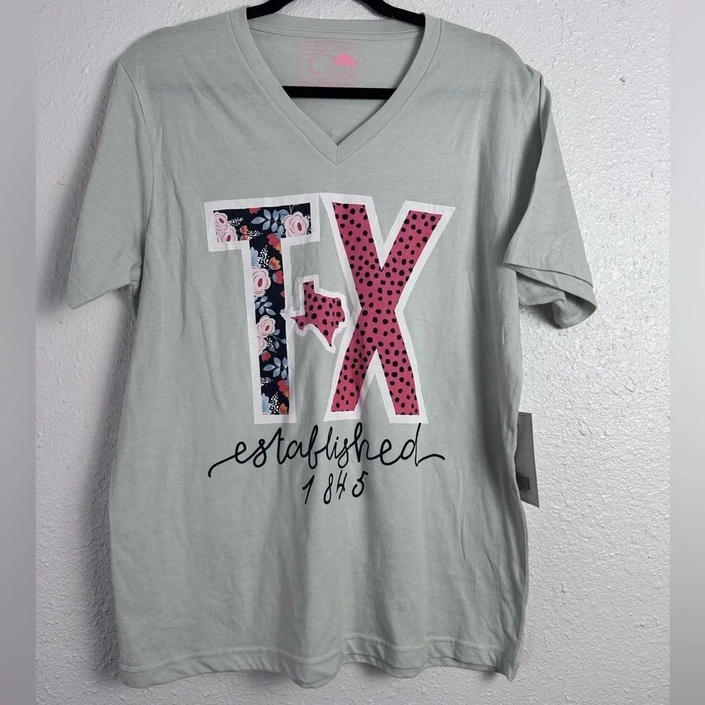 CALAMITY JANE Floral and Polka Dot TEXAS Graphic Tee Size Large